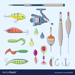 Fishing equipment and tools Royalty Free Vector Image